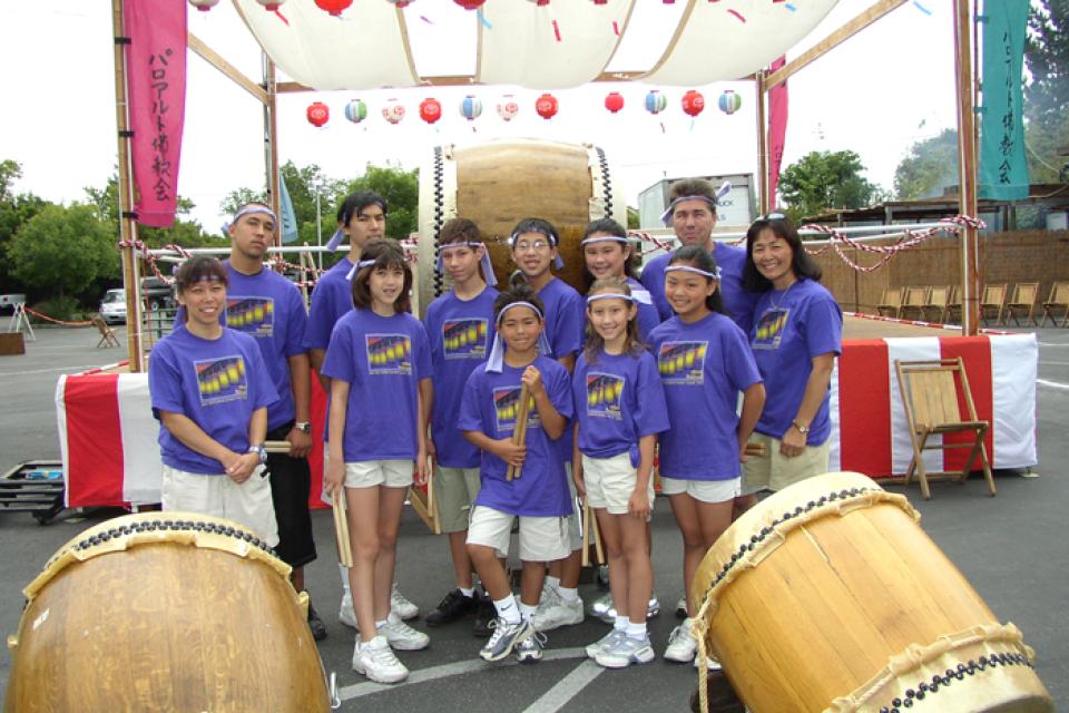Members of the Palo Alto Buddhist Temple Dharma School Taiko group gather for a photo